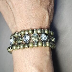 Bronze Beaded Bracelet with Rhinestones in Excellent Condition